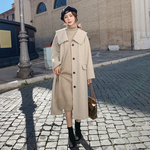 Шерстяное пальто, демисезонная длинная куртка, коллекция 2023, в корейском стиле, средней длины