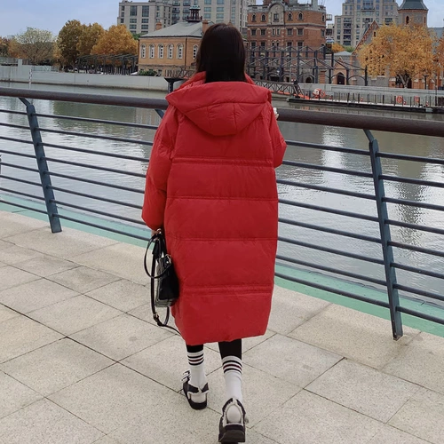 Красный пуховик с капюшоном, бархатная куртка, коллекция 2022, утиный пух