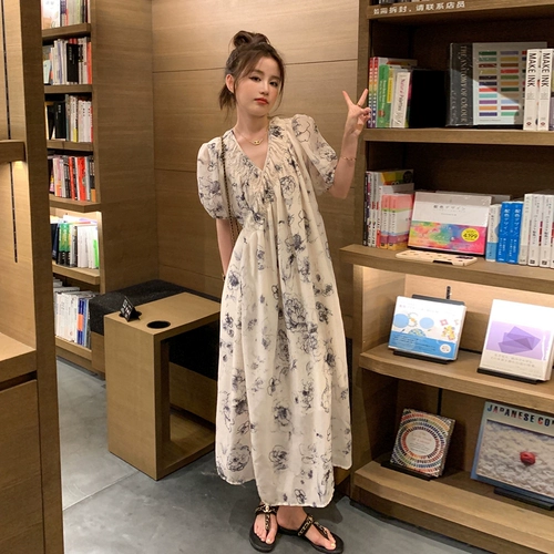 Приталенный корсет, длинная юбка, шифоновое платье, яркий броский стиль, изысканный стиль, цветочный принт, в западном стиле