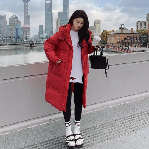 Красный пуховик с капюшоном, бархатная куртка, коллекция 2022, утиный пух