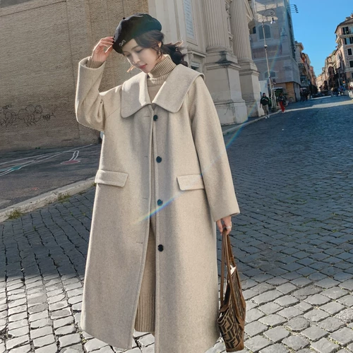 Шерстяное пальто, демисезонная длинная куртка, коллекция 2023, в корейском стиле, средней длины