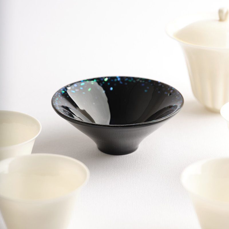 平安社青貝盞可漆螺鈿大漆茶杯酒杯盞手工漆器黑色單杯