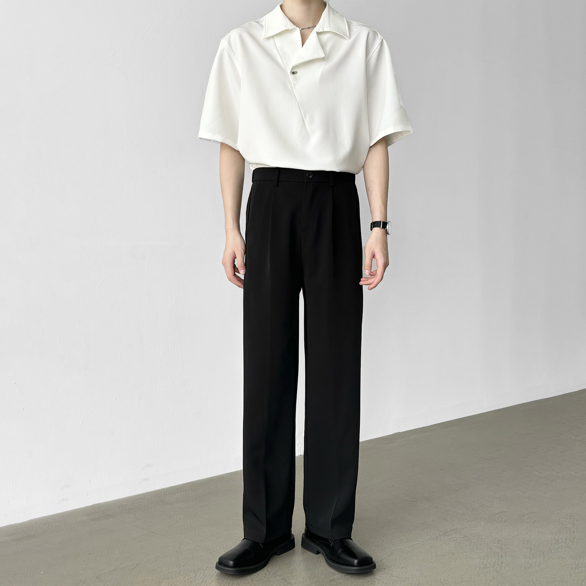 Men's home korean style 2025 summer lightweight high-waisted straight-leg dress  pants: achieve a sophisticated
