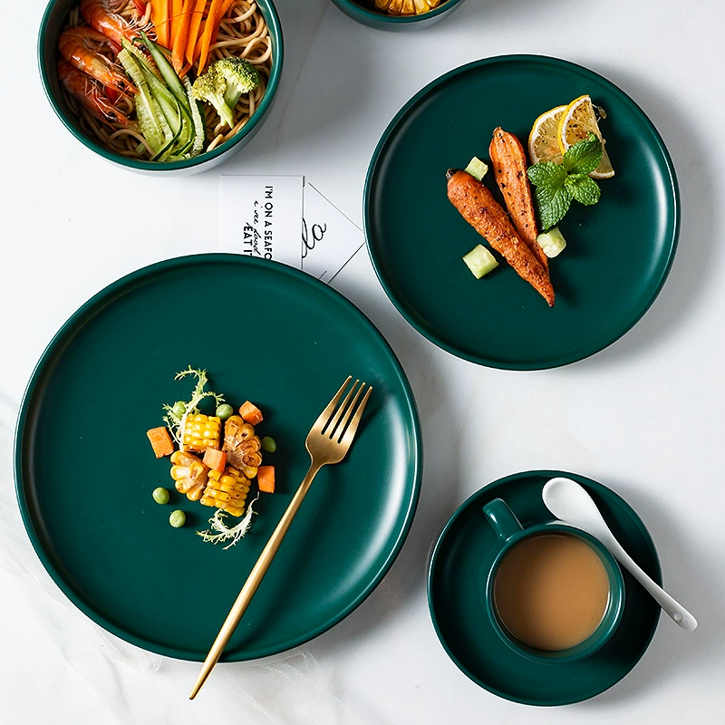 Một người bộ đồ ăn gốm sứ đồ ăn phương tây đĩa nhà ăn sáng kiểu Bắc Âu đĩa đĩa bát cơm bát gạo màu xanh lá cây sáng tạo - Đồ ăn tối