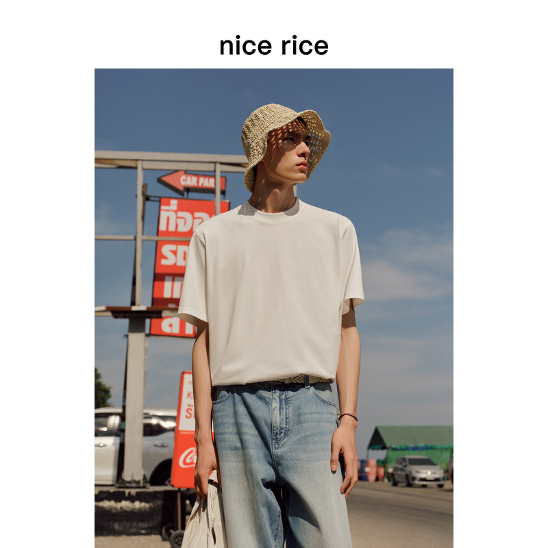 весенняя новинка nice rice 25, 260 г хлопковой двойной пряжи, свободная футболка с круглым вырезом и короткими рукавами NHC02081 Изображение 1