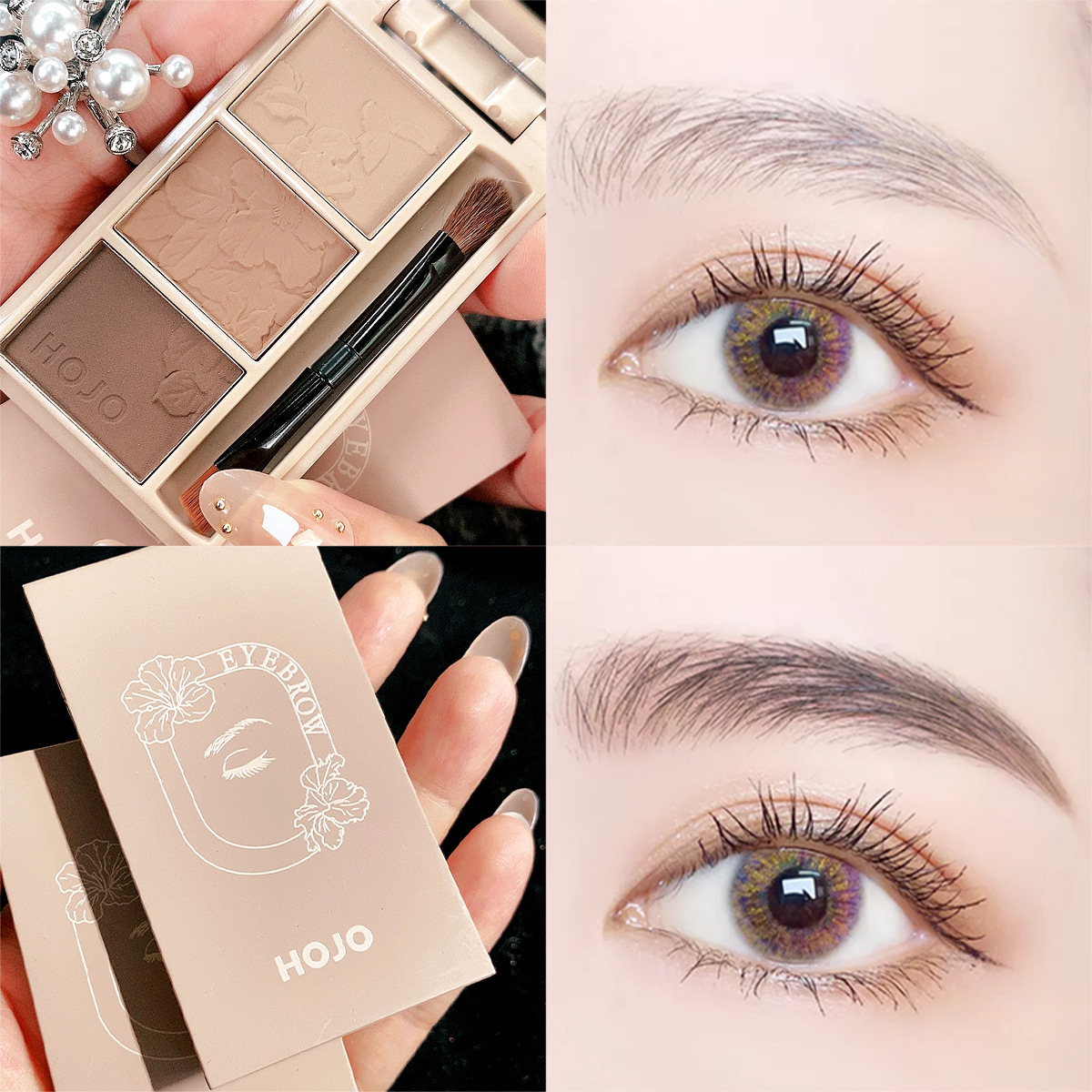 Try the entrance three-dimensional three-color eyebrow powder velvet fog waterproof and sweat-proof three-in-one repairing eye shadow first try