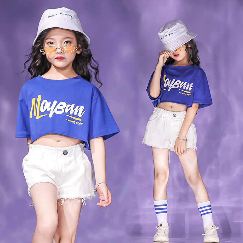 Girls jazz dance costume fried street crop tops little girl model catwalk tide suit children street dance tide suit summer