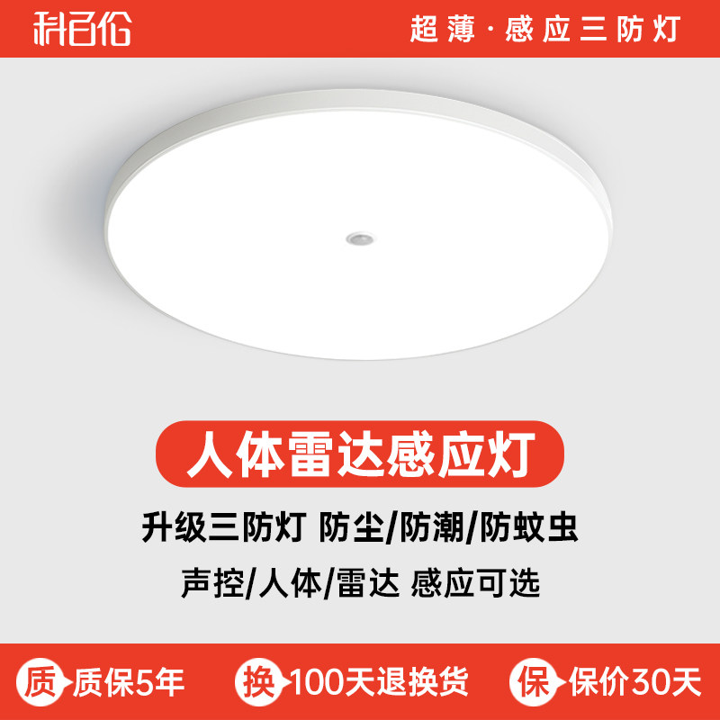 智能感应吸顶灯人来即亮超薄三防LED灯楼梯走廊专用红外声控过道灯