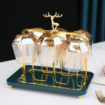 Light extravagant Amber colorful hexagonal glass water Cup elk juice cup holder water set large capacity lead-free