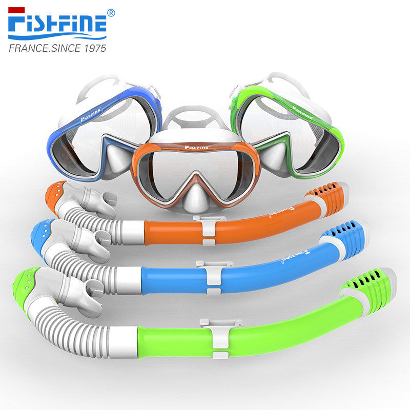 FISHFINE children's anti-fog myopia diving mirror set suction pipe snorkeling sanbao full dry diving equipment