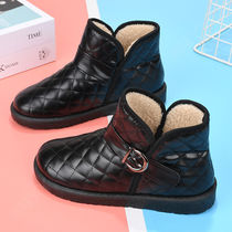 Winter old Beijing cotton shoes womens leather waterproof and cold-proof snow boots womens velvet thickened flat anti-slip mothers short boots