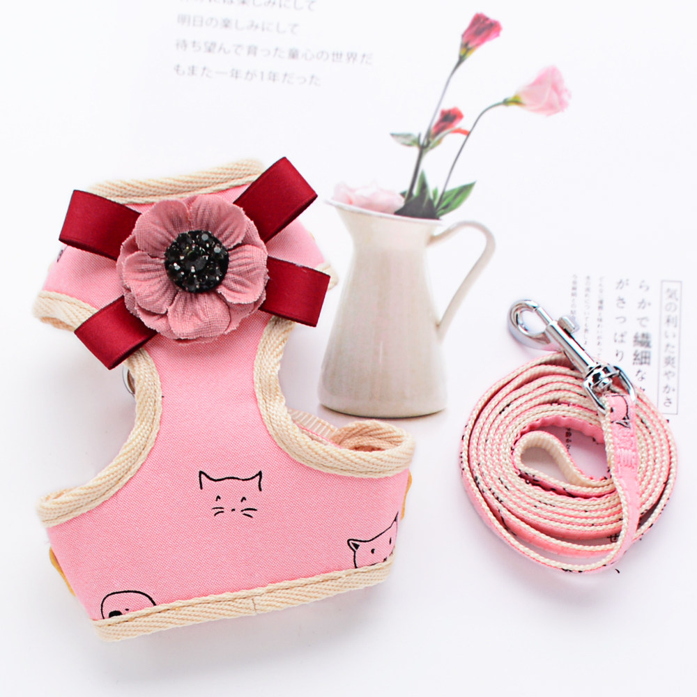 The Cat Rope pooch Traction Rope Chest of Breast Pocket Vest-Style Kittens Mini Dog Walk Dog Rope Anti-Off Summer Cute