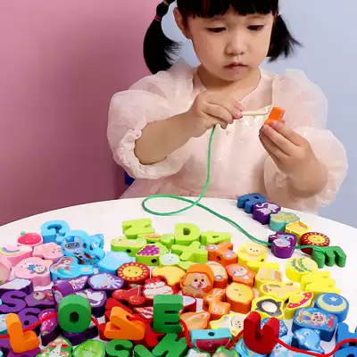 Children string beads puzzle force early education use the brain through the rope building block toy 1-2 a week 3 years old 4 boys and girls 0