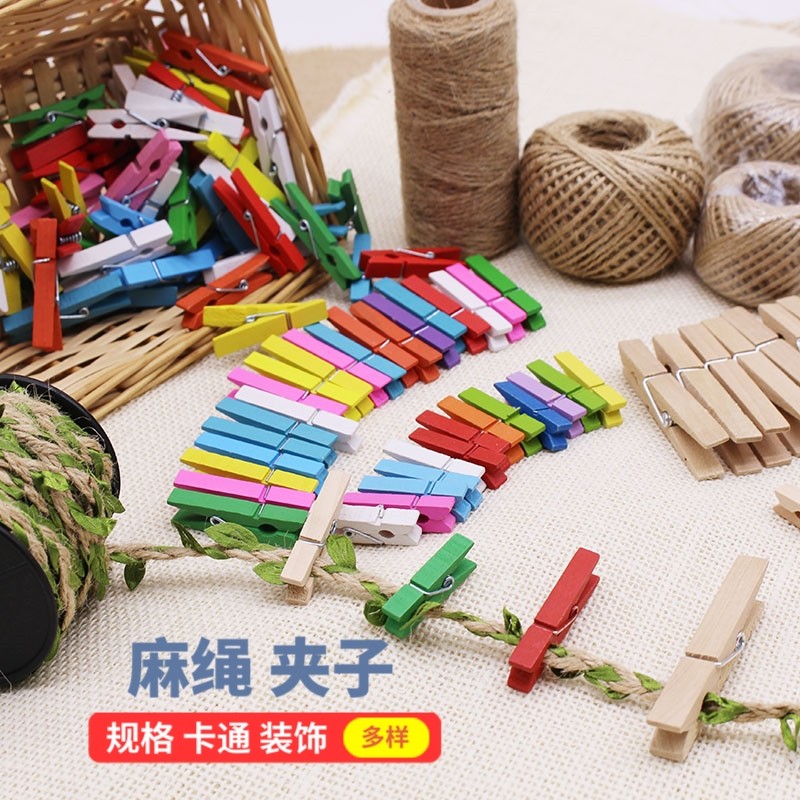 Color primary color wood clip photo wall decoration accessories handmade diy environment decoration material hemp rope matching