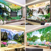 Bamboo Wood Fibre Board Plate Painting Decoration Integrated Board Quick Fitting Wall Painting Chinese Style Scenery Greet Pines 3d TV Background Wall
