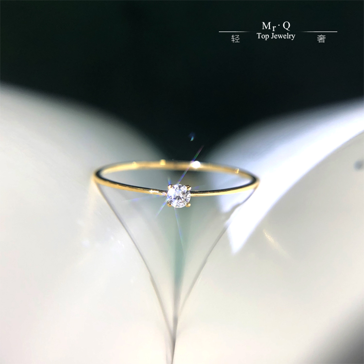 18K Yellow Gold K White Diamond Ring Light Luxury Diamond Ring White Bright South African Real Diamond Daily Versatile Proposal Classic Single Diamond Female