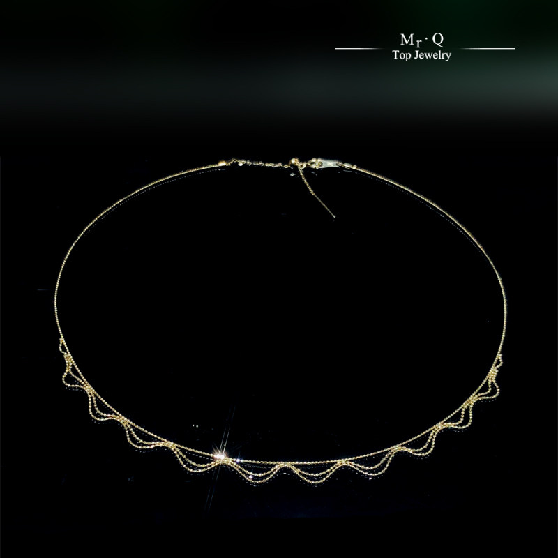 Japan imported 18K gold Au750 bean collar needle adjustable lace clavicle necklace feather collar necklace