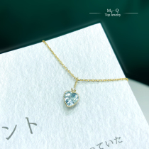 18K Gold 0 8ct Aquamarine Love Pendant Real Diamond Necklace Natural Heart-shaped Gemstone Birthday Surprise for Girls