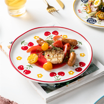 Colorful plate flat plate ceramic round steak Western food dish home exquisite small tableware dessert Japanese breakfast plate
