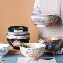 Japanese noodle soup bowl tall ceramic home creative personality hipster cartoon hand-painted eating noodles Big Bowl cute single