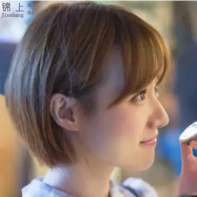 Wig female short hair net red shape round face handsome full real hair air bangs face full head wig set