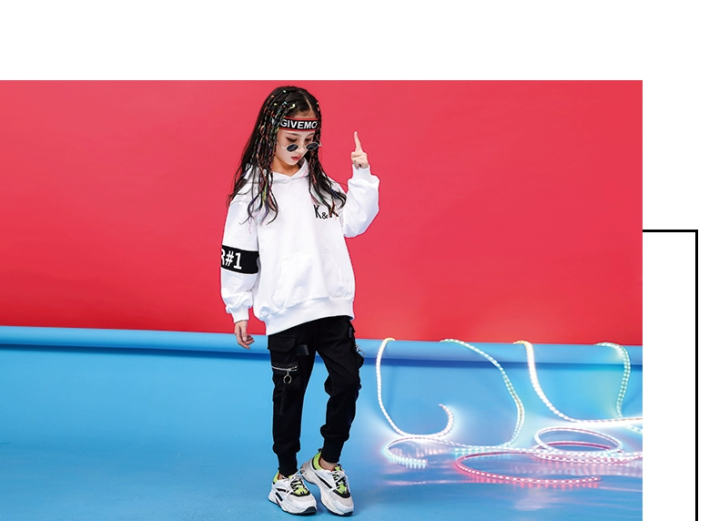 Trang phục biểu diễn trống cho trẻ em quần áo mùa thu cotton cho trẻ em đẹp trai phù hợp với nam và nữ hip-hop quần áo hip-hop - Trang phục