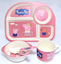 Bamboo Fiber Children Cutlery Baby Kindergarten Subdivision Small Pig Dinner Plate Kids Bowls Spoon Five Pieces Suit Combinations Peggie