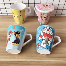 Children drinking water glasses washing mouthwatering cup Kindergarten cute cartoon with lid handle Milk Melamine Mug Ice Chic Edge