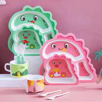 Bamboo Fiber Children Cute Cartoon DINNER TABLE DINOSAUR BABY DINOSAUR CUTLERY CUTLERY SUIT SMALL CHILDREN ACCESSORIES DISH