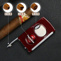 Multifunctional cigar scissors three-in-one cigar scissors puncher V scissors sharp and exquisite flat scissors stainless steel cigar cutter