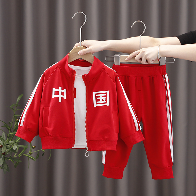 Boy Clothing Boy Three Sets China Red Baby Autumn Clothing Suit Children Sports Kindergarten Perform Girls Dress-Taobao