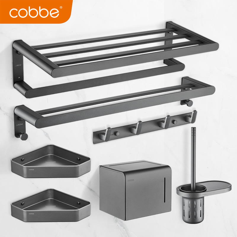 High-end Towel Rack Light Luxurious Wind Free Punching Makeup Room Space Aluminum Punching Style Bathroom Shelve Hardware Pendant