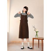 Literary straight dress age-reducing college pure cotton suspender skirt womens spring and autumn new versatile mid-length skirt