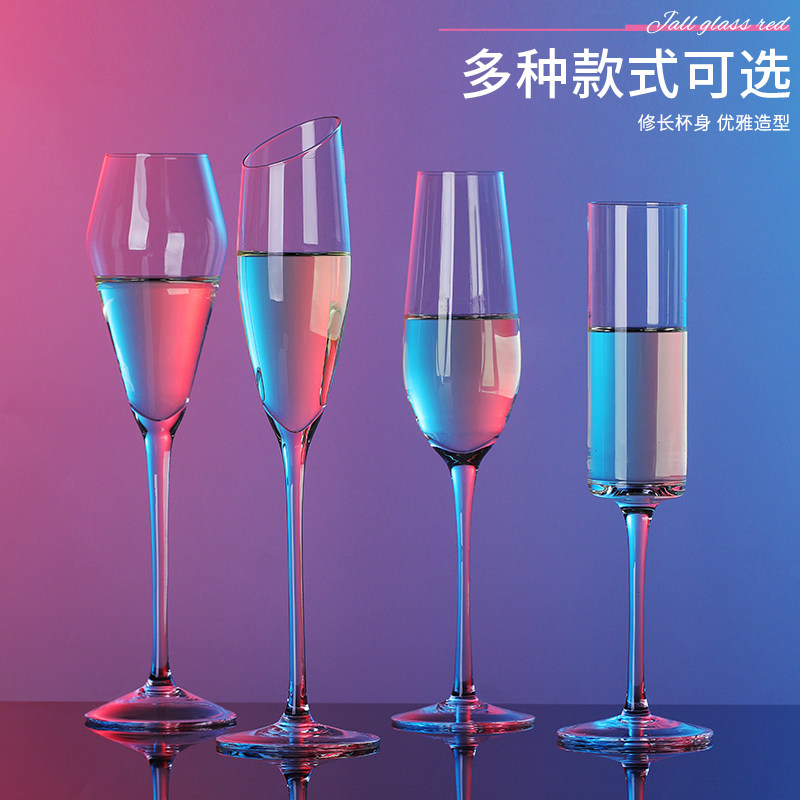 クリスタル製シャンパングラス、スパークリングワイングラス、ステムセット、6点セット（ワイングラス2個、カクテルグラス2個）、家庭用。