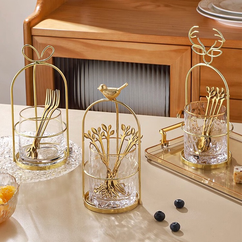 Stainless Steel Fruit Fork Set, Light Luxury Gold Stainless Steel Fruit Fork Holder, Household Dessert Cake Watermelon Fork Stainless Steel Fruit Fork Set, Light Luxury Gold Stainless Steel Fruit Fork Holder, Household Dessert Cake Watermelon Fork