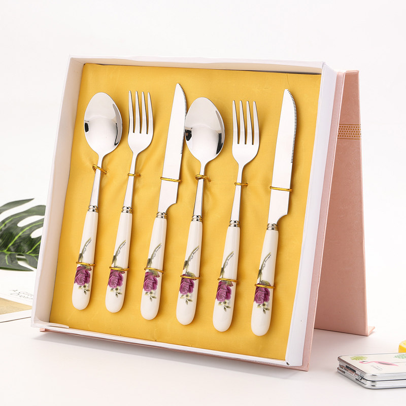 Western Dining Cutlery Set Group Home Stainless Steel Steak Full Spoon Fork fork Two sets Ceramic Knife Fork Spoon Gift Box Dress