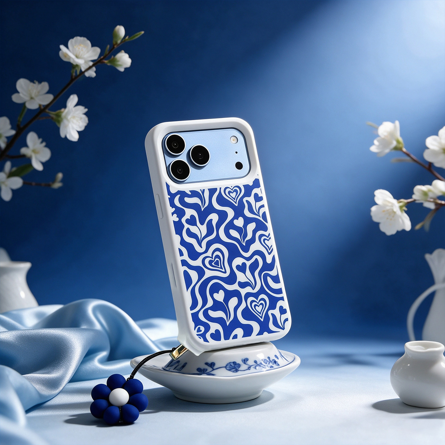 CLICHE Vintage Blue Waves Hearts iPhone Case