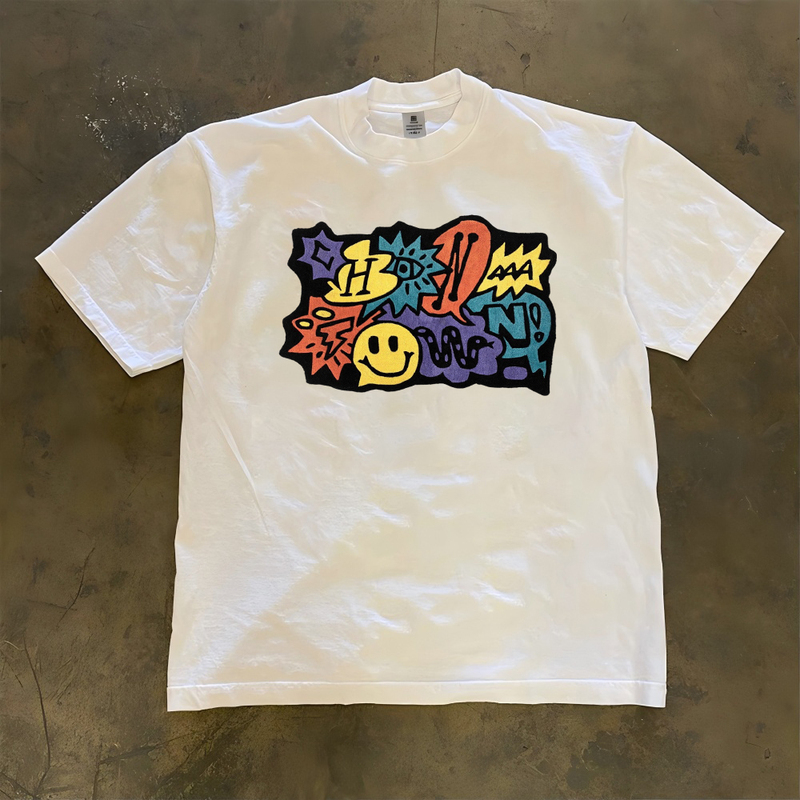 Personalized Graffiti Print T-Shirt, Heavyweight Non-Transparent Pure Cotton T-Shirt, Summer Round Neck, Loose Short Sleeves, Unisex Casual Style