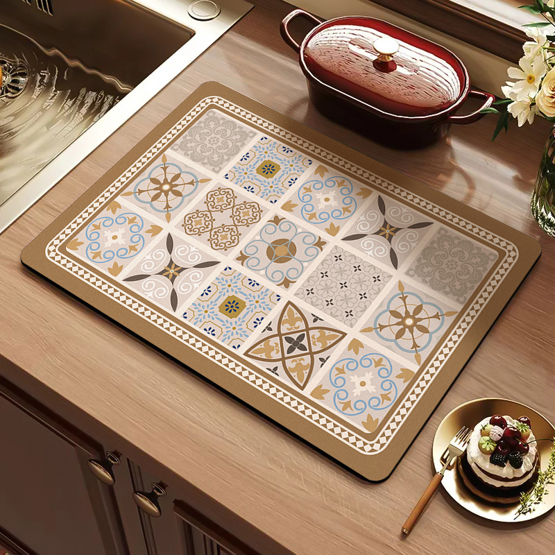 Diatomaceous Earth Kitchen Draining Mat, Household Faucet Countertop Absorbent Mat, Special Heat Insulation, Non-Slip, Oil-Proof, No-Wash Mat