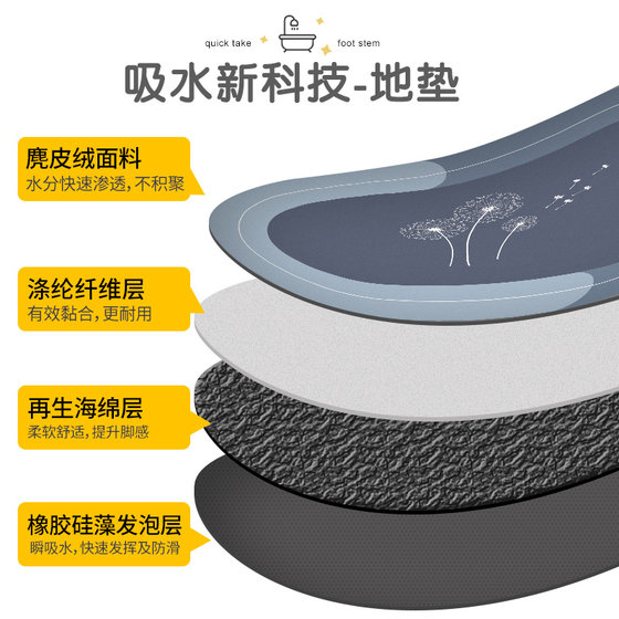 Diatom mud quick-drying soft floor mat bathroom toilet door absorbent non-slip foot mat toilet toilet small rug