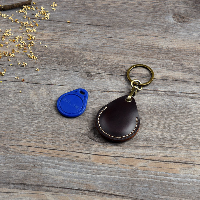 Leather lettering access control card set keychain Simple ultra-thin ID induction card protection storage leather case keychain