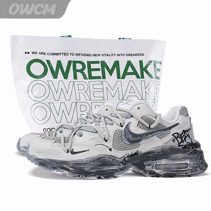 Nike Air Max Fusion Gray Distressed Trendy Fashion Height-Increasing Dirty-Style Casual Running Shoes for Men and Women
