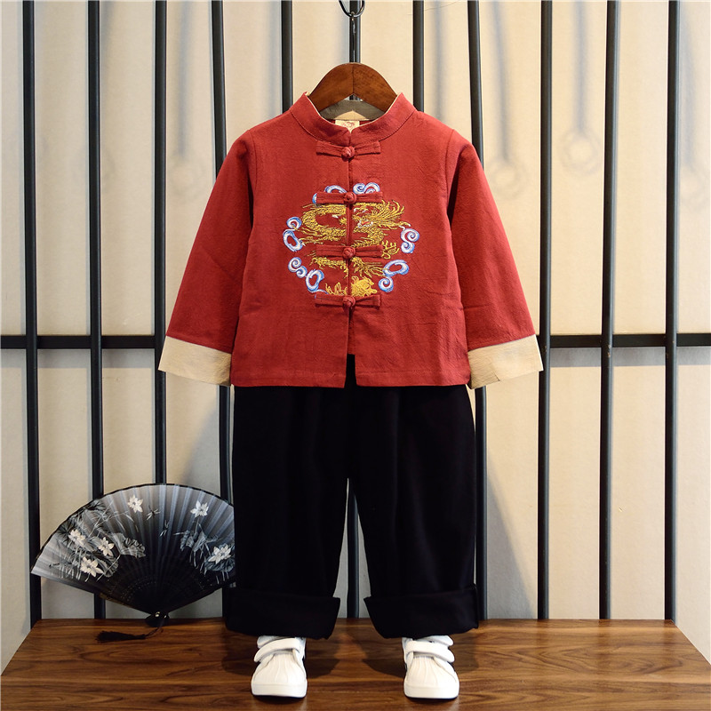 Boys spring Hanfu 2 baby costumes 3 Chinese style children's clothing 4 children's Chinese school uniforms 5 retro long-sleeved cotton and linen suits