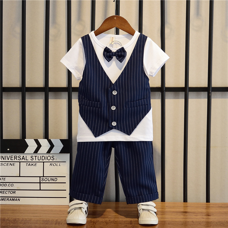 Boy's Western-style summer Children Inn Wind flower Children's suit Baby suit Baby Birthday Wedding Piano Walking Show Out