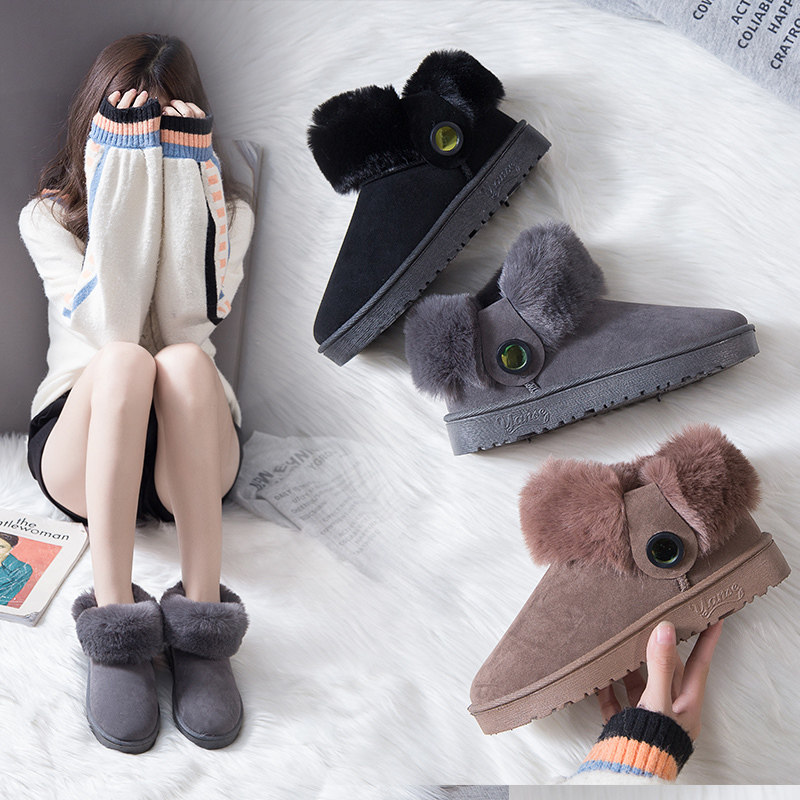 雪地靴女短筒2019新款时尚加绒加厚学生短靴冬季棉鞋兔耳朵面包鞋