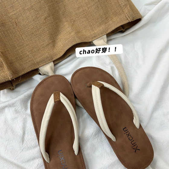 敲轻便~平底夹趾人字拖鞋女外穿夏季2025新款网红舒适休闲沙滩鞋
