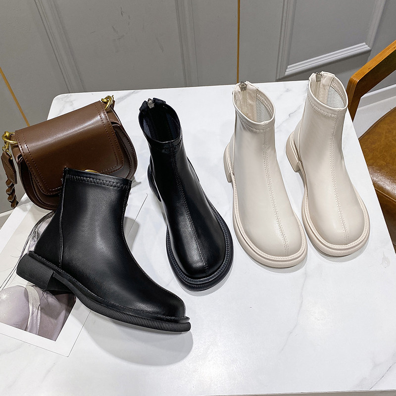 Mango head skinny ankle boots women's boots 2022 new spring and autumn small ankle boots single boots white martin boots women's shoes