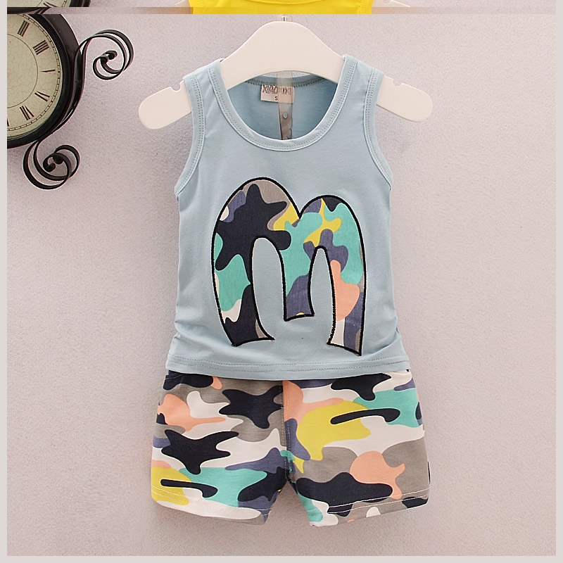 . Boys vest bộ bộ bé mùa hè không tay quần short hai mảnh 0-1-2-3-4 tuổi cartoon áo khoác.