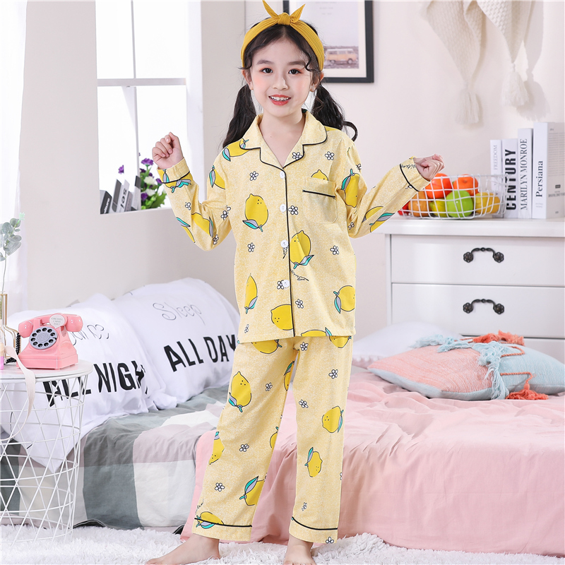 . Xuân Thu childrens tay áo ngắn trẻ em vừa đồ ngủ womens bông bộ bé trai quần áo nhà cô gái mùa hè mỏng