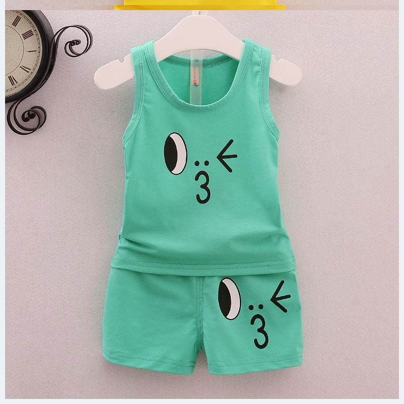 . Boys vest bộ bộ bé mùa hè không tay quần short hai mảnh 0-1-2-3-4 tuổi cartoon áo khoác.